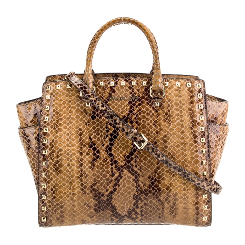 Michael Kors Selma Medium Studded Satchel Python Embossed Leather